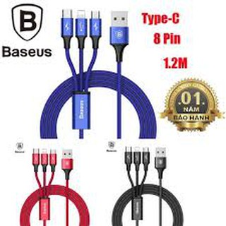 Cáp Sạc Nhanh 3A - 3 Đầu Baseus 1.2M CAMLT-SU01 Lightning + Micro + Type C (Chính Hãng Baseus)