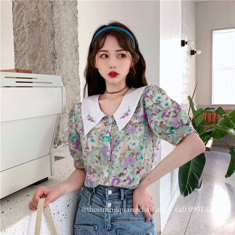 [Thanh Lý-Hàng Nhập] Áo Họa Tiết Hoa Cổ Búp Bê “Phong Cách Hàn Quốc” Mã QC73