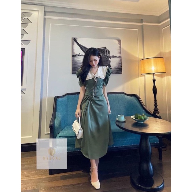 Váy phối cổ rút dây nơ ZARA