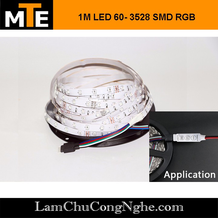 Dây LED 3528 đổi màu RGB 12V - 1 mét Loại dán, chống nước IP65 kèm bộ điều khiển (60 LED)