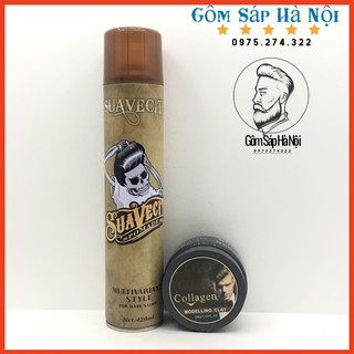 COMBO GôM XỊT TÓC GIỮ NẾP TÓC CỨNG SUAVECITO 400ML + Sáp Vuốt Tóc Collagen Modelling Clay 100g