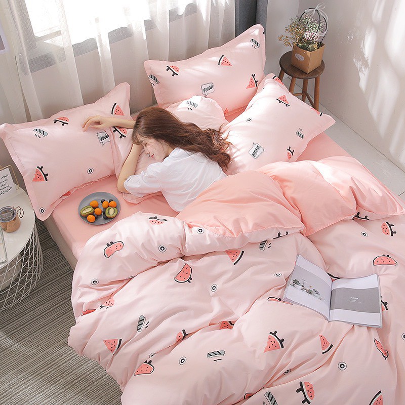 Bộ chăn ga gối cotton Lidaco - Dưa Hấu Hồng ( SP001111)