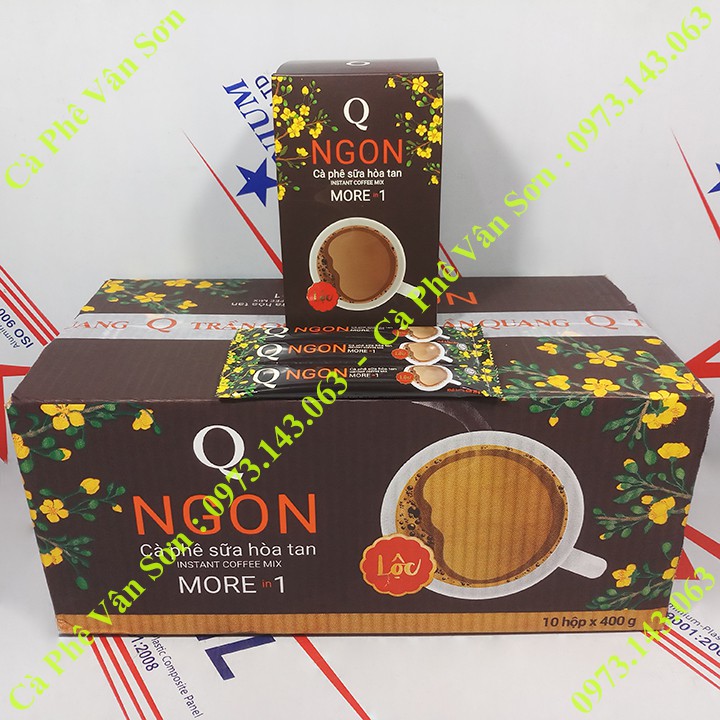 Thùng cà phê sữa Ngon Trần Quang 10 hộp giấy 400g (20 gói dài * 20g) mẫu xuân 2022