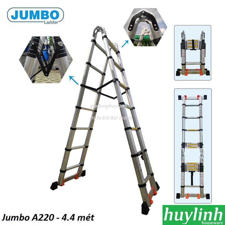 Thang nhôm rút đôi chữ A Jumbo A220 - 4.4 mét