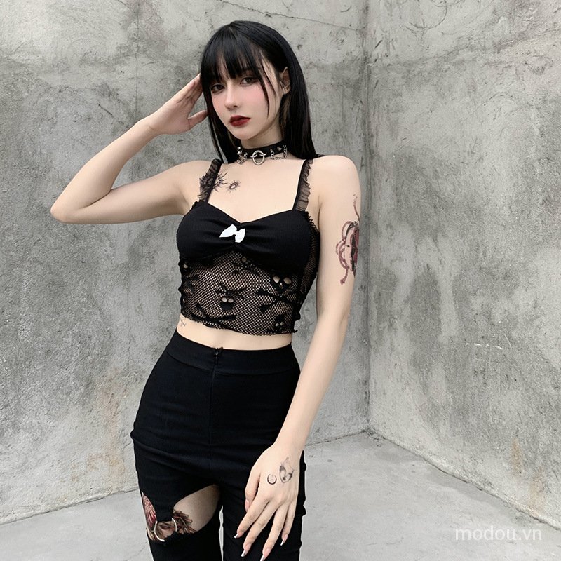 Áo Croptop Sát Nách Phối Ren Lưới Thiết Kế Hở Lưng Quyến Rũ