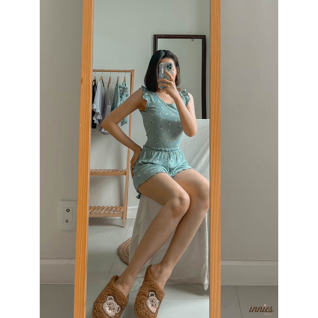 Bộ mặc nhà thun gân lạnh cotton, tay cánh tiên dễ thương cho nữ - Innies