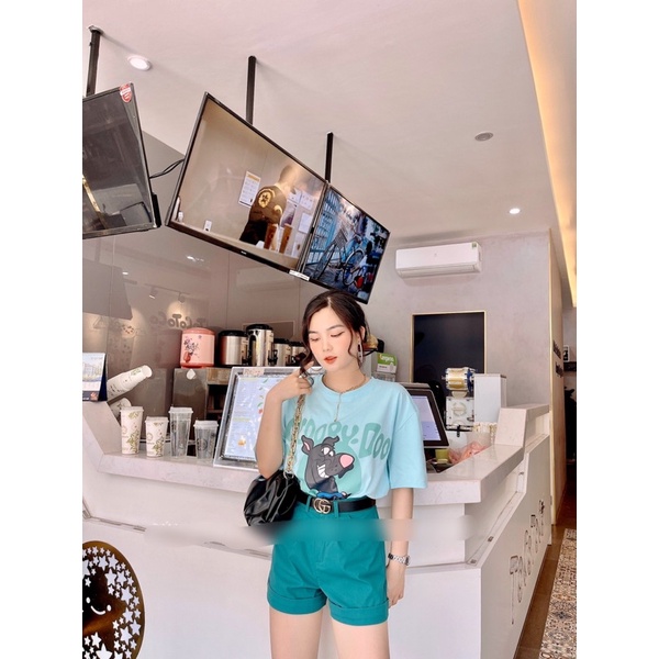 (Siêu Phẩm )SET ÁO PULL IN HÌNH MIX QUẦN SOOC KAKI XANH