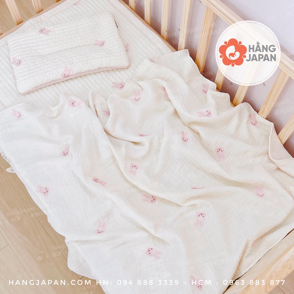 Chăn gạc vải xô 6 lớp Chezbebe thêu cho bé sử dụng 4 mùa chính hãng Hàn Quốc