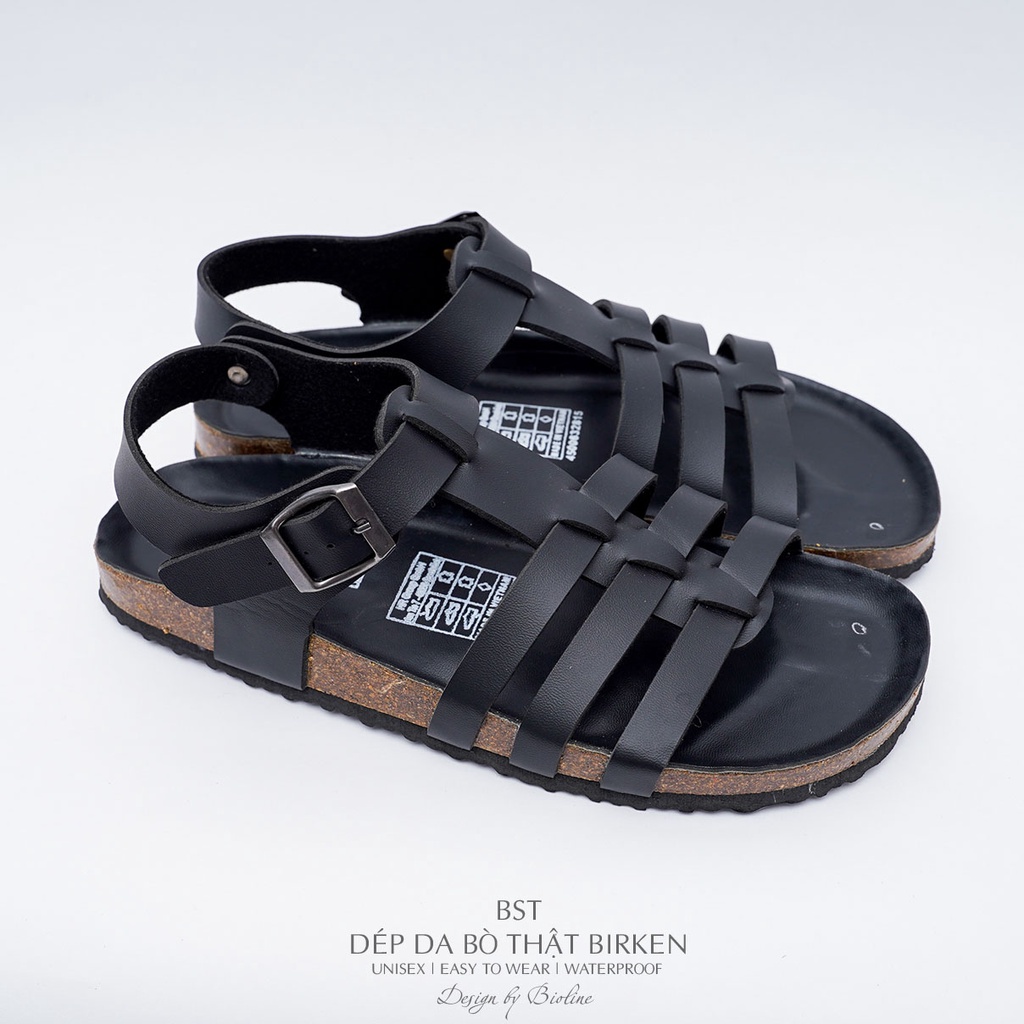 DK12-LÓT CHỐNG NƯỚC-Giày sandal đế trấu Birken da bò thật nam nữ, dép xăng đan công sở, dép đế trấu Bioline D12