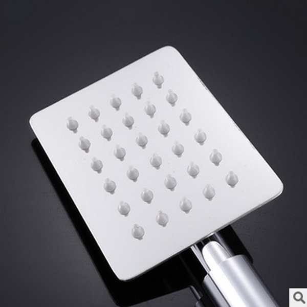 Bộ tay sen Inox mờ kiểu dáng Vuông dẹt sử dụng cho 2 đường nước Nóng lạnh (đủ bộ Tay sen + dây + cài) - QM.TS034B3