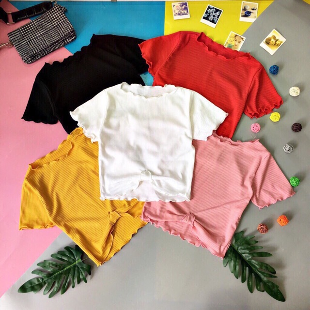 Áo croptop xoắn nơ cao cấp y hình
