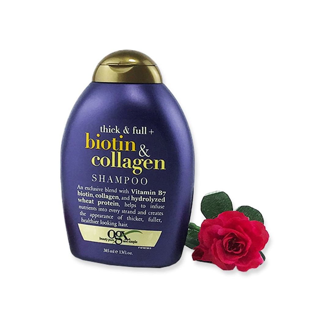 Dầu Gội Dưỡng Dày Tóc OGX Thick &amp; Full + Biotin &amp; Collagen Shampoo 385ml - Tím