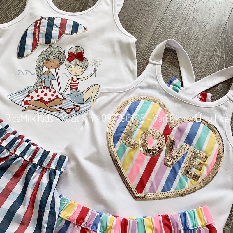 Bộ hè cho bé gái áo cotton quần thô xuất dư xịn
