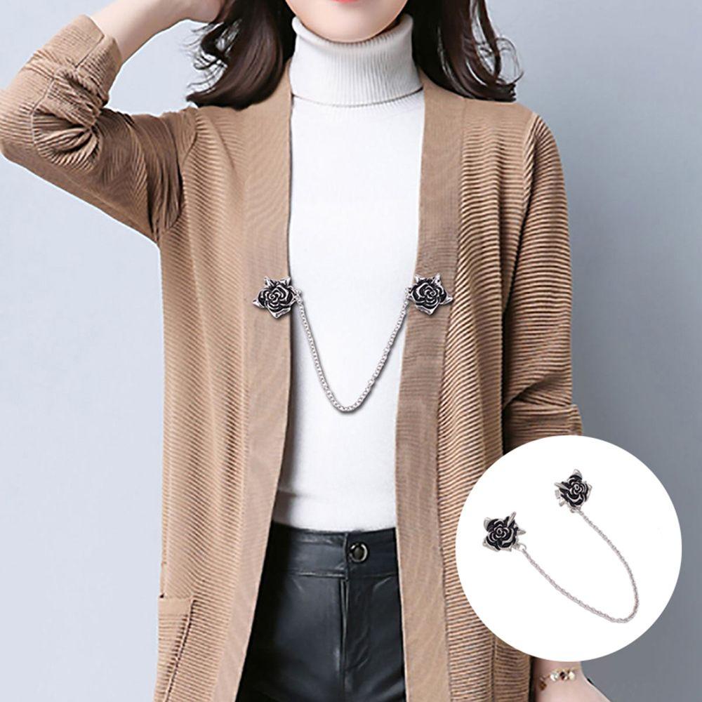 Ghim Cài Áo Cardigan Bằng Kim Loại Khắc Hình Hoa Hồng / Chú Vịt Mạ Vàng Mẫu Mới Dành Cho Nữ