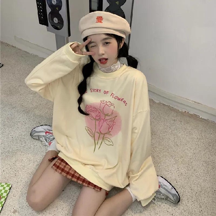 HIIXIIVI Áo Sweater Tay Dài Cổ Tròn Oversize In Họa Tiết Thời Trang Hàn Quốc Cho Nam Nữ