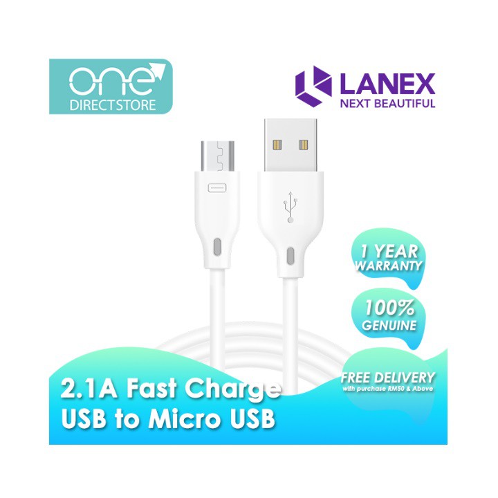 Cáp sạc nhanh LANEX LTC-N06M MicroUSB (Nhựa PVC, 2.1A, 2m)