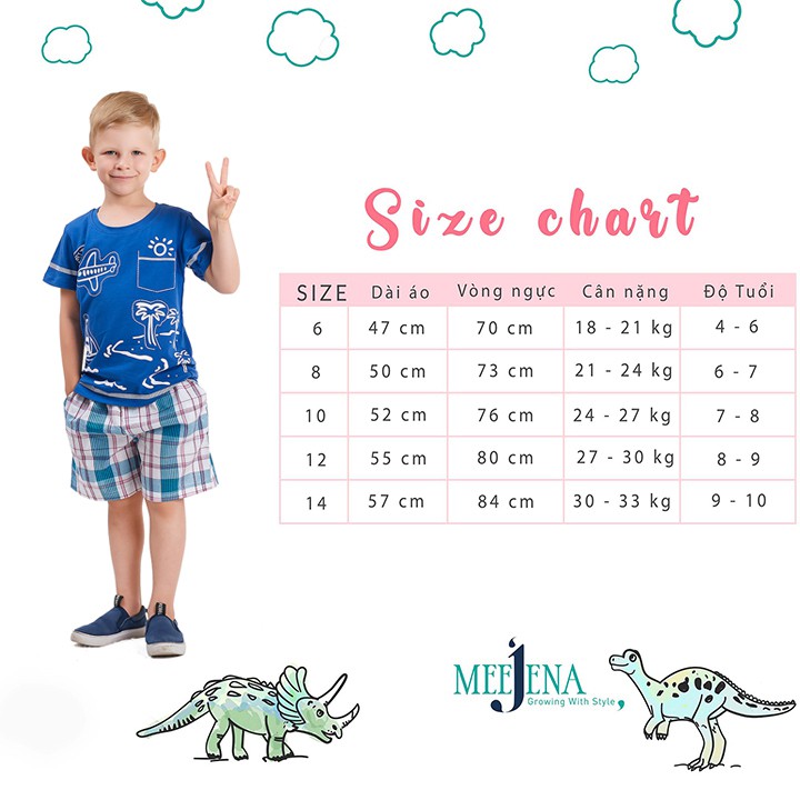 Đồ Bộ Bé Trai Mùa Hè từ 18-33 kg - MEEJENA Vải 100% Cotton - 617