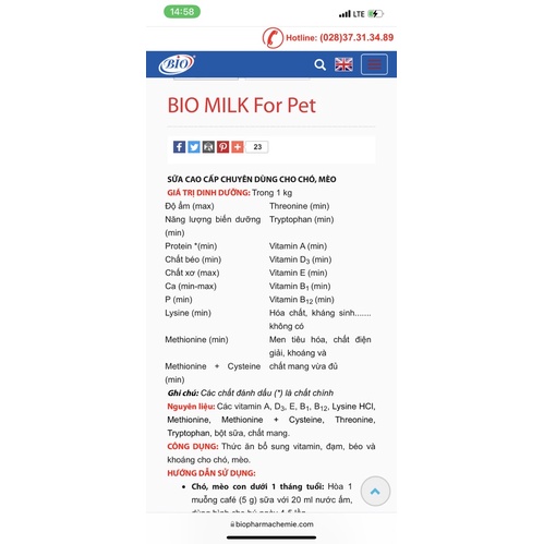 1 gói Sữa dành cho chó con Bio-Milk (100g)