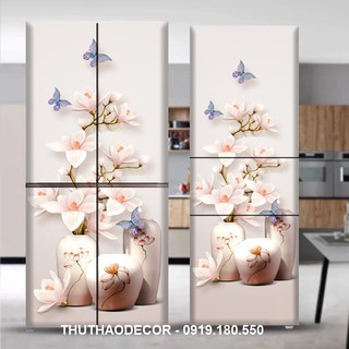 Decal dán tủ lạnh cỡ đại SBS BÌNH GỐM TRẮNG SANG TRỌNG