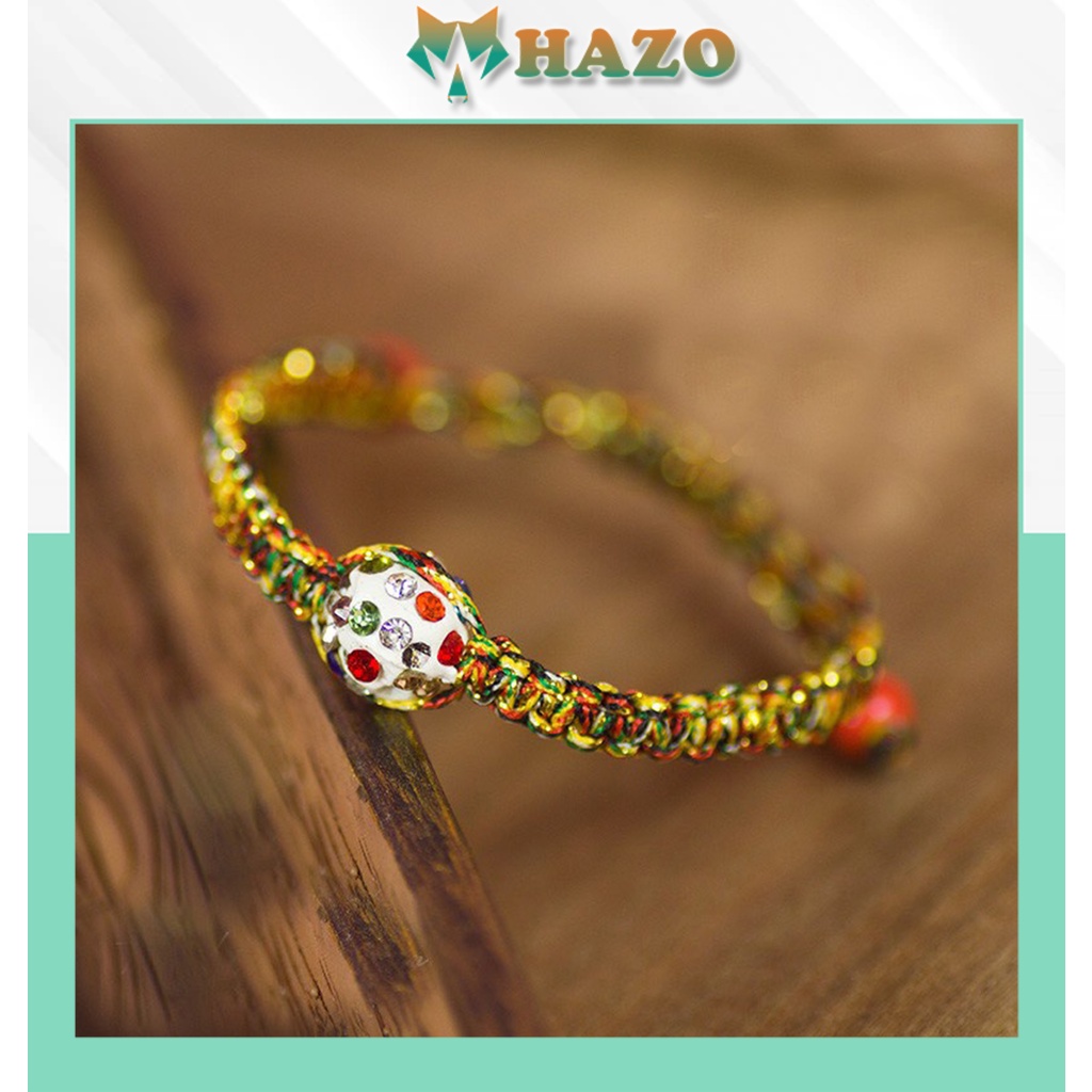 Vòng Tay Dây Vàng Đính Ngọc Nhân Tạo Rubic Dây Rút May Mắn Phong Thủy Handmade 149 Dễ Thương - Hazo