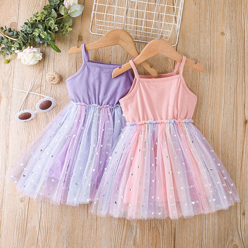 Đầm Công Chúa Hai Dây Không Tay Vải tuyn Tulle Mùa Hè Váy Cho Bé Gái Trẻ em 1-6Tuổi
