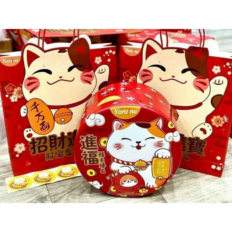 Sỉ 1 thùng bánh quy Mèo thần tài hộp tròn hộp vuông