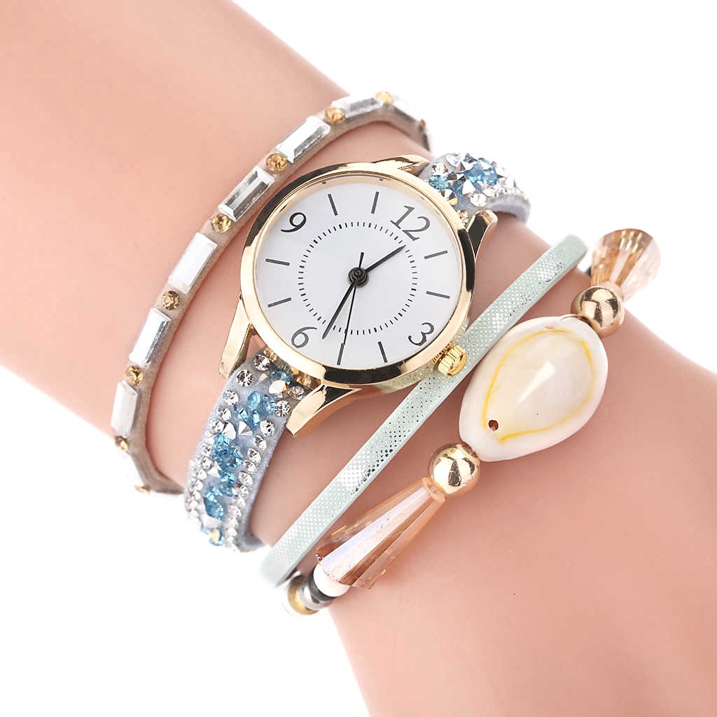 Đồng Hồ Analog Máy Quartz Nữ Dây Da Mặt Đính Hột Xoàn