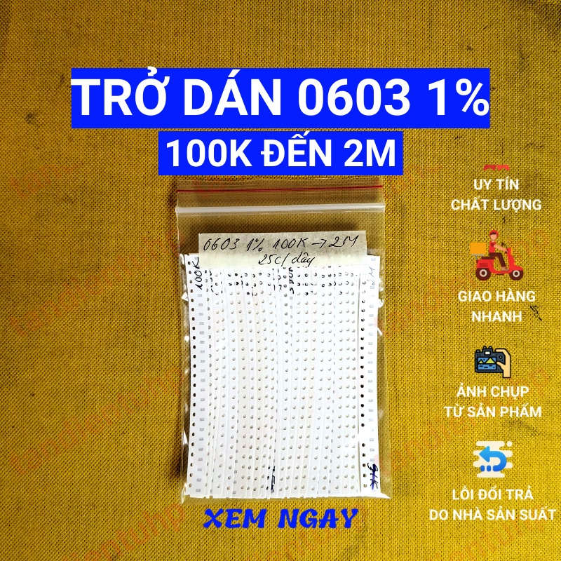 COMBO TRỞ DÁN 0603 1% 63 MÃ TỪ 1K ĐẾN 2M TỔNG 1575 CHIẾC