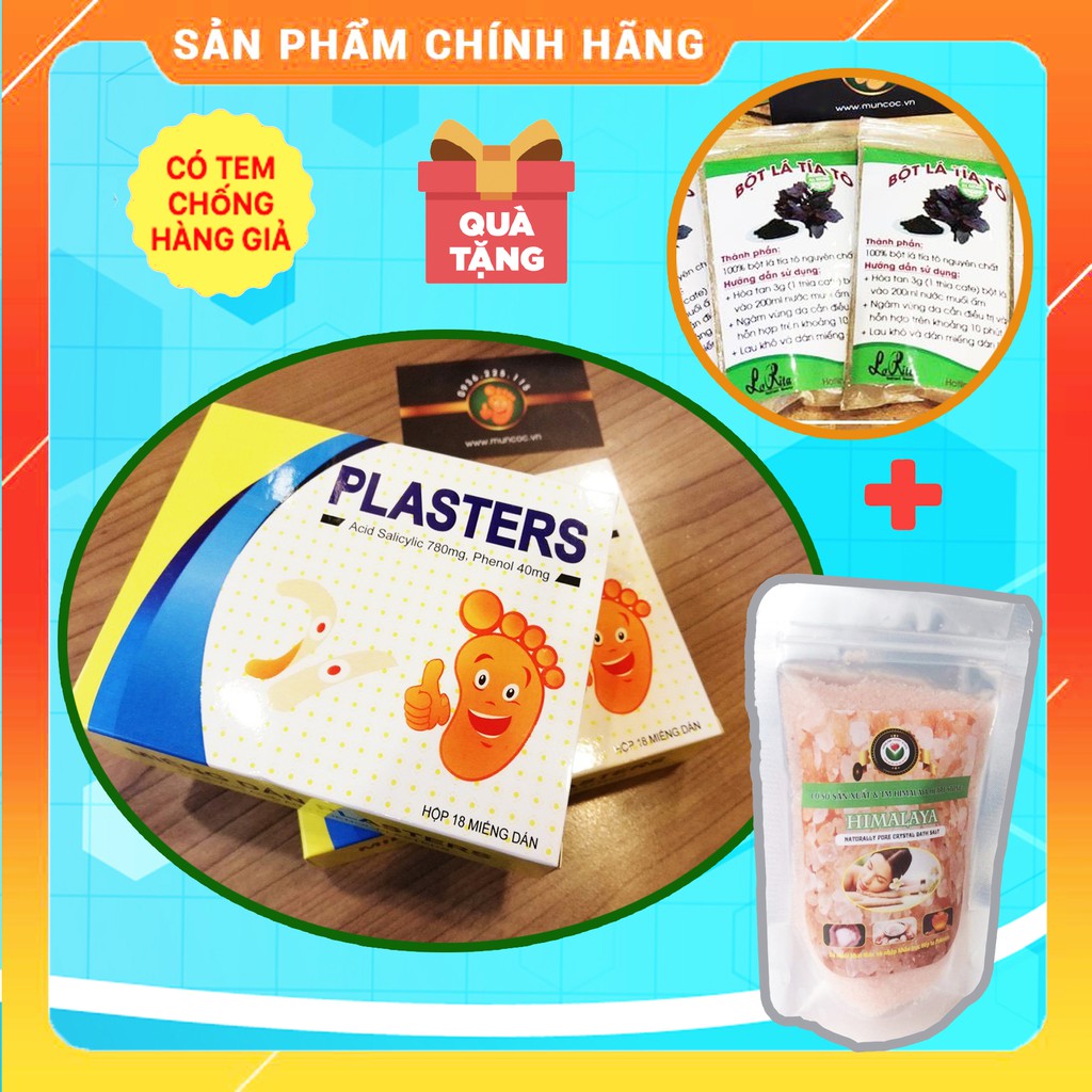 Combo 2 hộp miếng dán mụn cóc, mắt cá chân, chai chân Plasters - Hộp 18 miếng (Tặng BỘT TÍA TÔ VÀ MUỐI HIMALAYA)