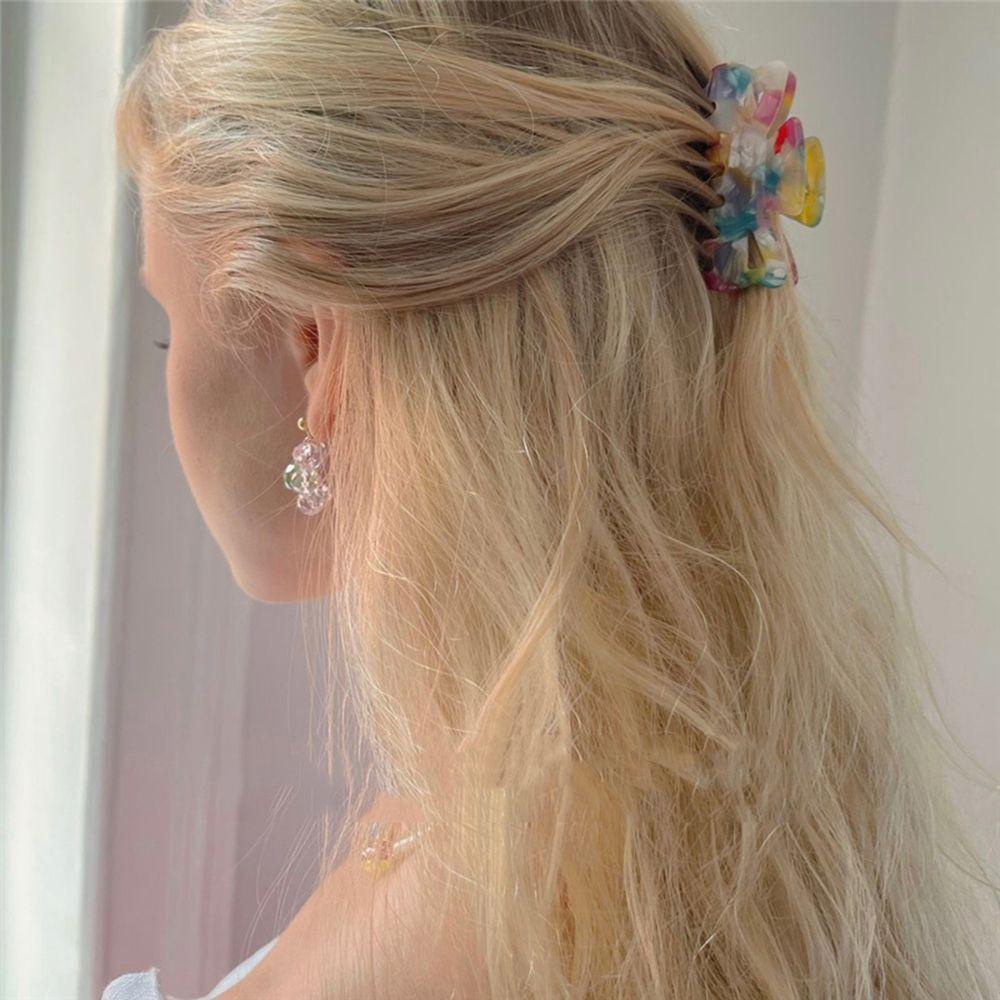 Kẹp Tóc Càng Cua Bằng Acrylic Màu Cầu Vồng Họa Tiết Hình Học Dễ Thương WMES15H Acetic Acid Dành Cho Bạn Nữ