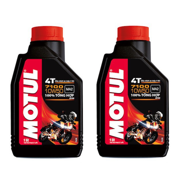 Bộ Bộ 2 bình nhớt cho xe máy,mô tô phân khối lớn Motul 7100 4T 10W50 1L