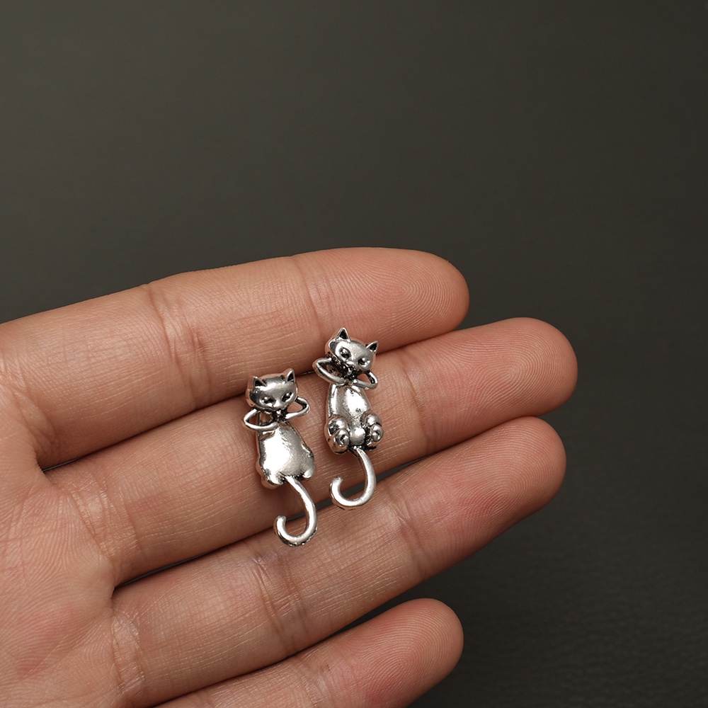 Khuyên Tai Hình Mèo Màu Bạc Đơn Giản Dễ Thương Phong Cách Hàn Quốc Cho Nữ