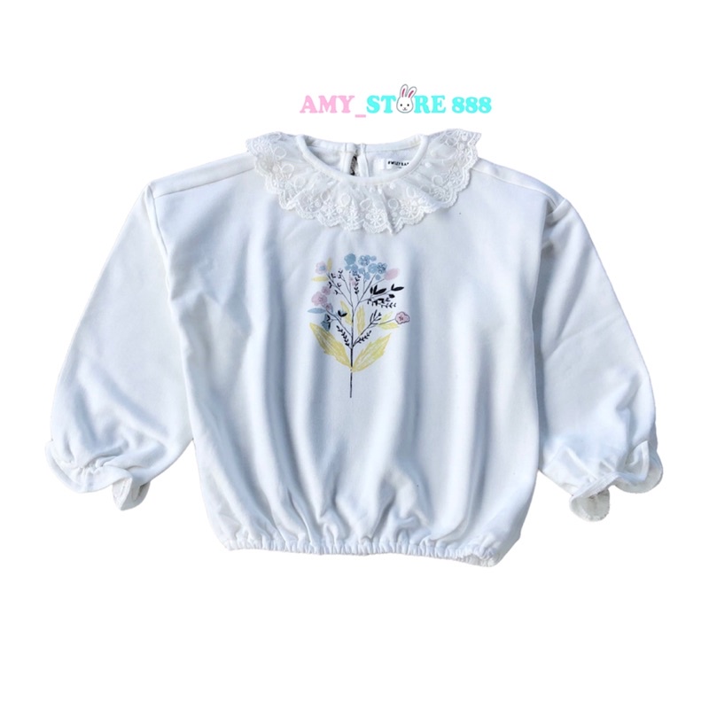 Áo nỉ bé gái xuất Hàn màu trắng cổ ren