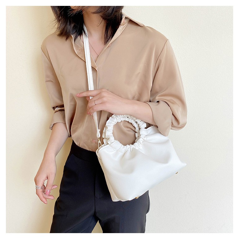 Túi xách nữ da xịn đen trắng Hàn Quốc retro phong cách ulzzang quai tròn cầm tay MINA