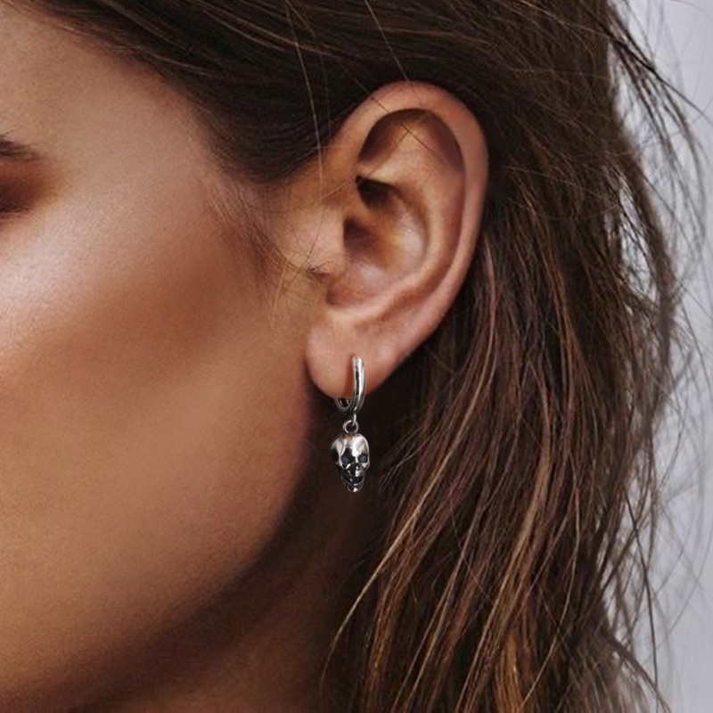1 Đôi Bông Tai Hình Đầu Lâu Bằng Kim Loại Đơn Giản Sáng Tạo Thời Trang