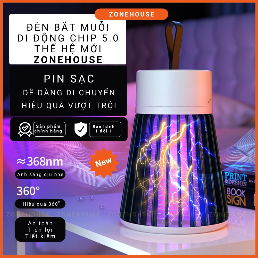 Đèn bắt muỗi thông minh Electric S thế hệ mới nhất - Đèn bắt muỗi di động+kèm dây sạc, máy bắt muỗi thông minh ZONESHOP
