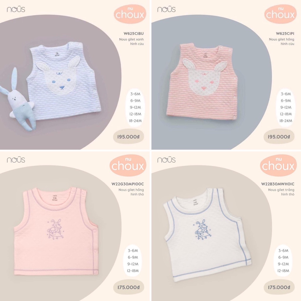 Áo Gile không mũ cho bé từ 3 tháng đến 18 tháng