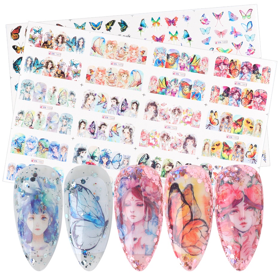 Nail sticker ins net red sun binary butterfly constellation Girl Nail watermark sticker