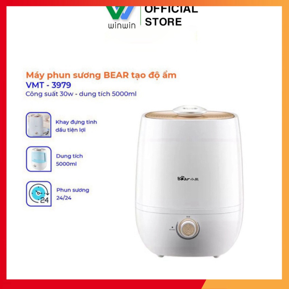 Máy phun sương Bear 5L nhập khẩu chính hãng, máy tạo ẩm phòng ngủ, cung cấp độ ẩm cho không khí_Vimart