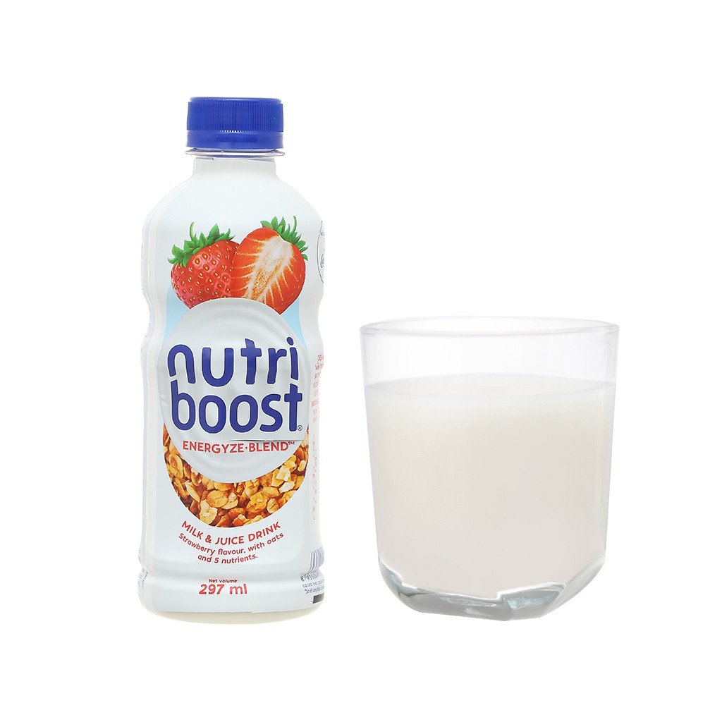 Thùng 24 Chai Sữa NutriBoost Hương Dâu 297ml/chai- Sữa trái cây giải khát- Thức uống dinh dưỡng - Cho ngày dài năng động