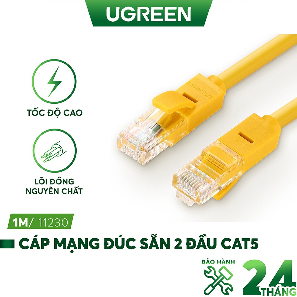 Cáp mạng đúc sẵn 2 đầu Cat 5 Ugreen NW103- Hàng phân phối chính hãng - Bảo hành 18 tháng