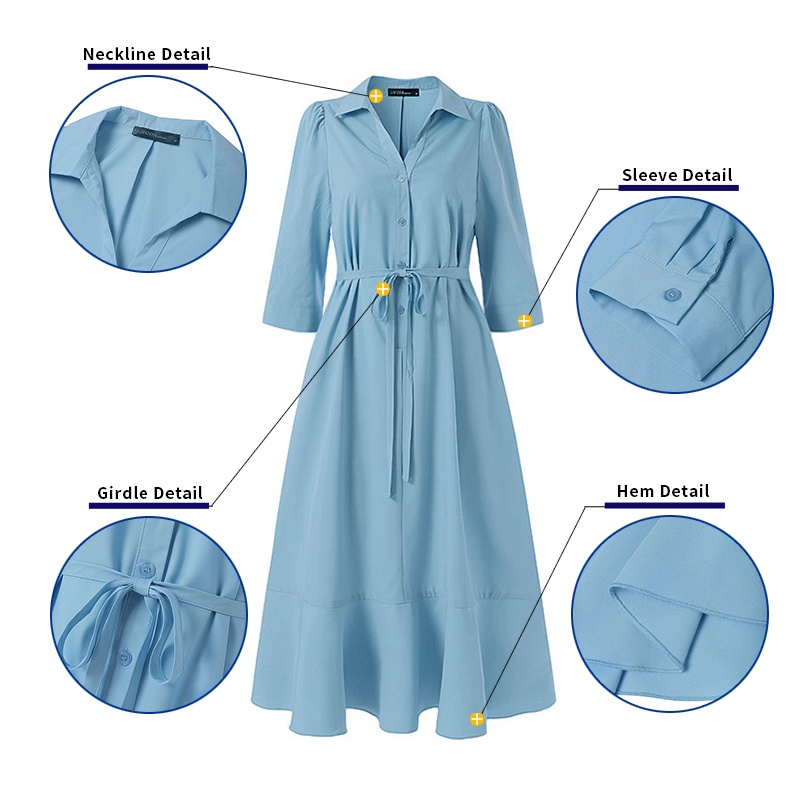 Đầm ZANZEA dáng dài tay lửng thanh lịch thời trang cho nữ