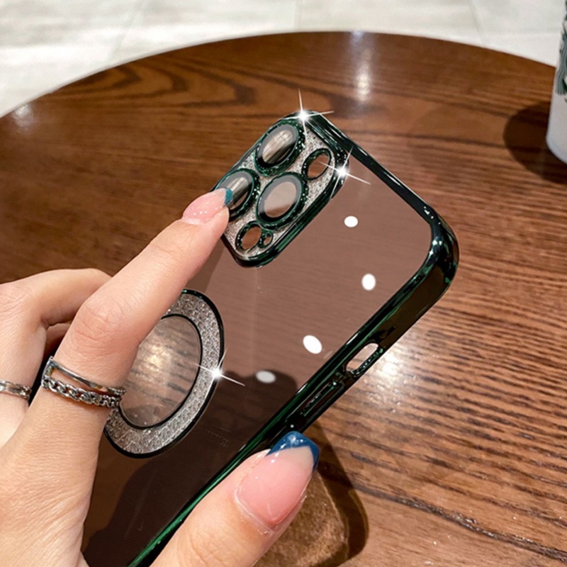 Ốp Điện Thoại Cứng Trong Suốt Lấp Lánh Viền Thẳng Cho iPhone 11 12 13 Pro Max