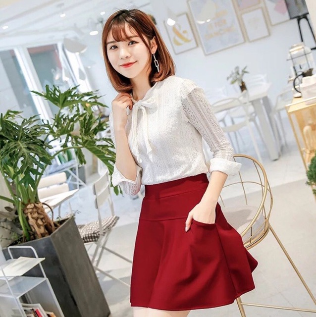 Chân váy thun big size có 2 túi và quần trong màu đen, đỏ size 60-70kg
