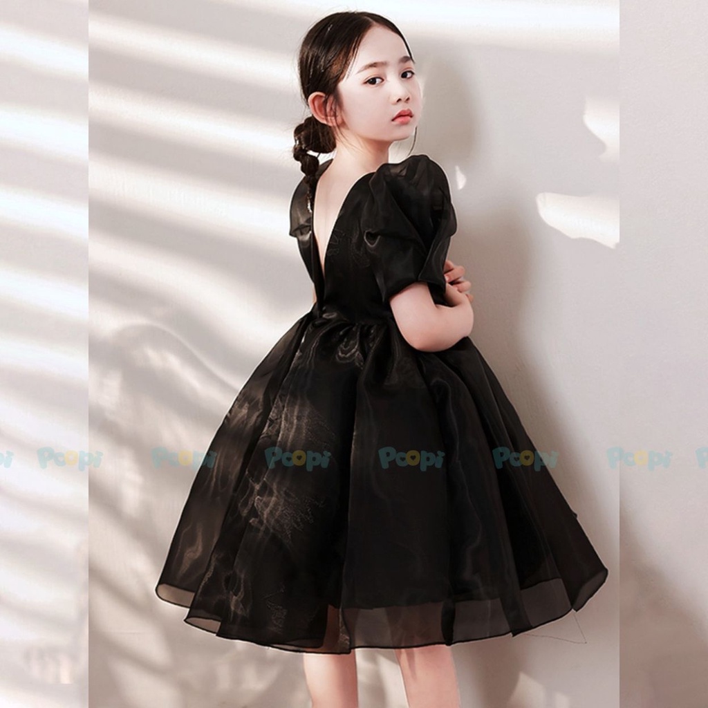 Váy Công Chúa Bé Gái Poopi Xòe Bồng Màu Đen Dễ Thương, Đầm Bé Gái Dự Tiệc Xinh Xắn