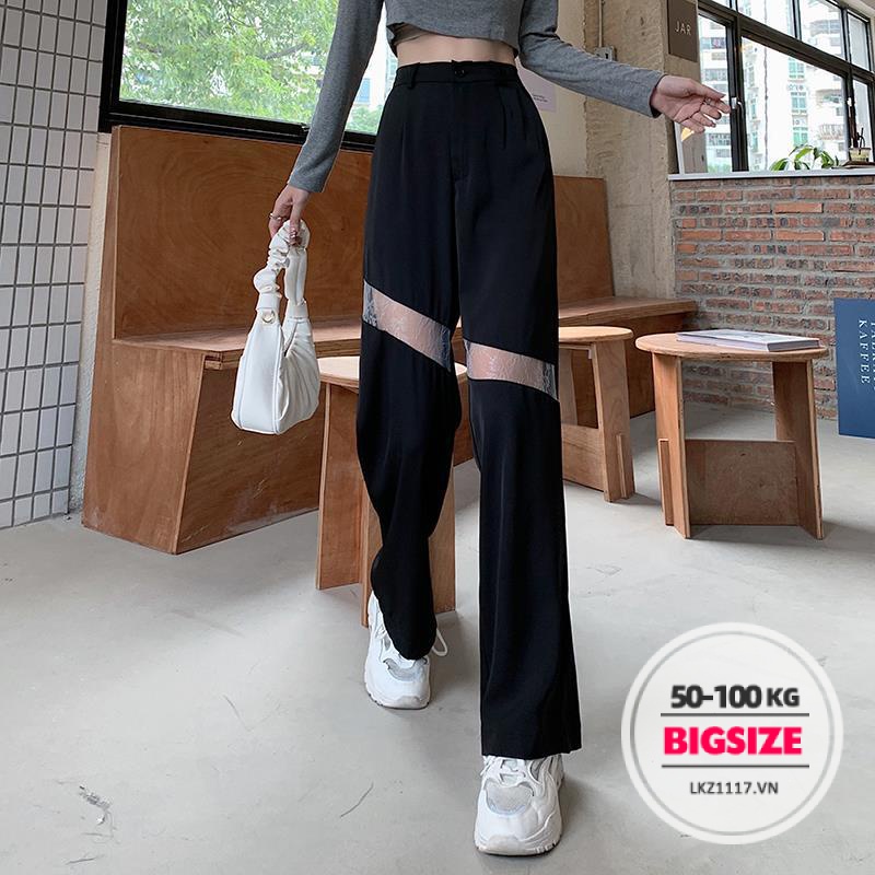 quần ống rộng suông Bigsize quần dài nữ lưng cao cạp cao rách gối mùa hè Phong cách Hàn Quốc Thời Trang tiểu thư cá tính xinh đẹp cho người mập béo
