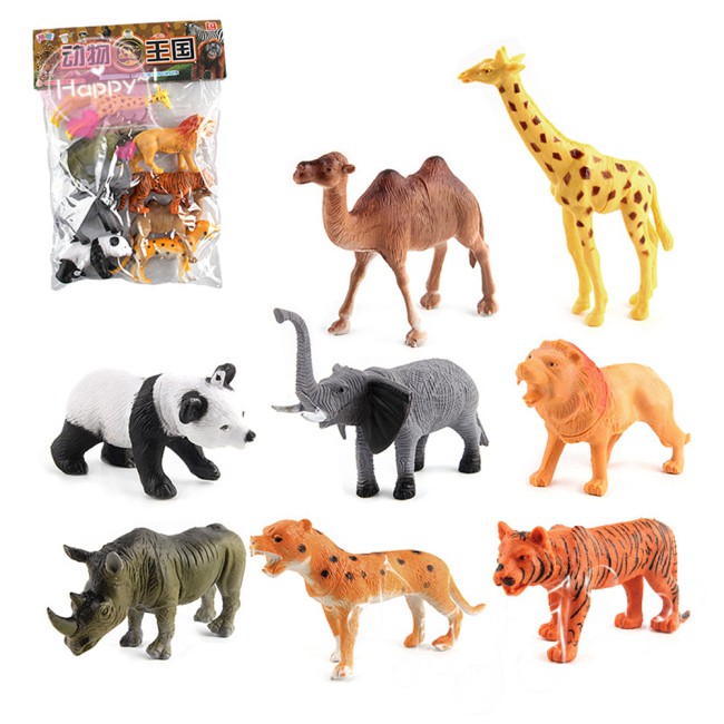 Mini Lovely Plastic Zoo Animal Figure Model Set Giraffe Hippo Tiger Christmas Kids Leopard Toy