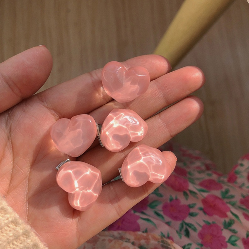 Set 5 Kẹp Tóc Hình Trái Tim / Hoa Trà / Trái Tim Màu Hồng Ngọt Ngào