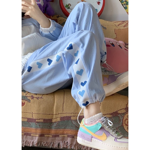 Oldpumpkin Tình yêu gốc khâu màu xanh vẽ dây Giải trí Sinh viên Nhật Bản Loose JK Nữ Mùa hè Quần thẳng | BigBuy360 - bigbuy360.vn