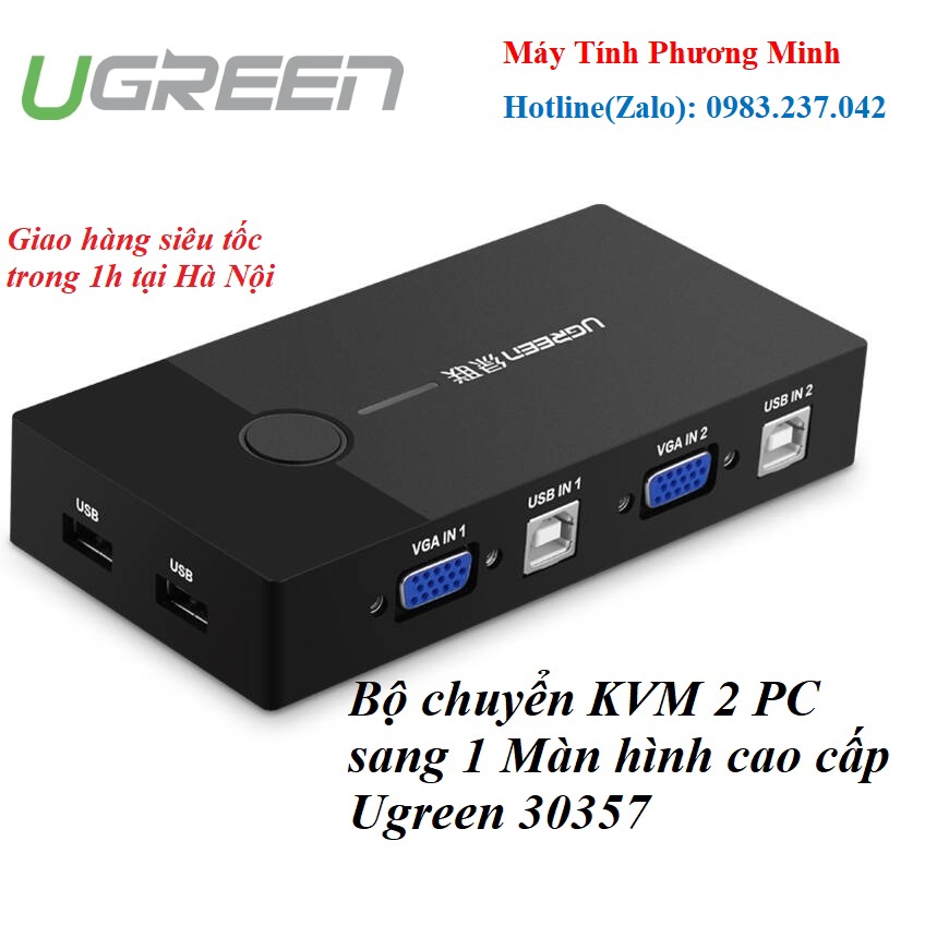 [Mã 254ELSALE giảm 7% đơn 300K] Bộ chuyển KVM 2 máy tính sang 1 Màn hình cao cấp Ugreen 30357- Hàng chính hãng